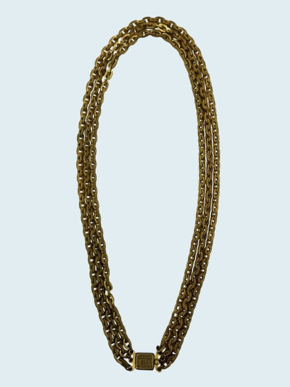 Vintage Triple Strand Choker Gold Plated Textured Brass Links Embossed Box Clasp - Picture 13 of 14